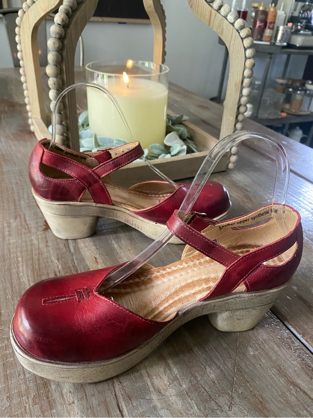 Jafa Boho Leather Platform Handmade Strappy Mary Jane Sandals Womens 38 Ruby Red - Picture 3 of 16